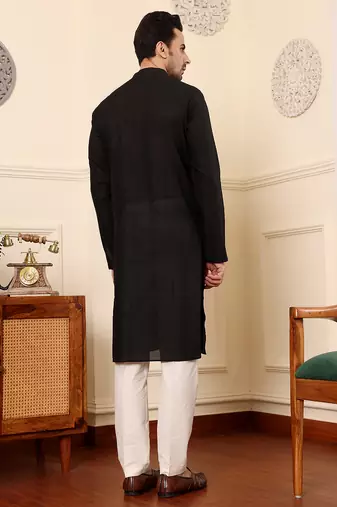 Black viscose embroidered kurta pajama