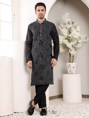 Grey viscose embroidered kurta pajama 1