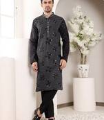 Grey viscose embroidered kurta pajama