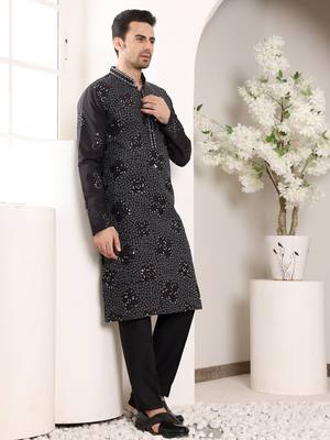 Grey viscose embroidered kurta pajama 3