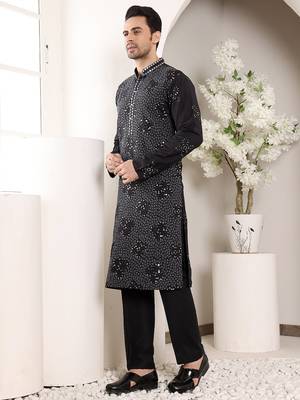 Grey viscose embroidered kurta pajama 4
