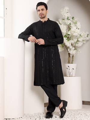 Black viscose embroidered kurta pajama 1