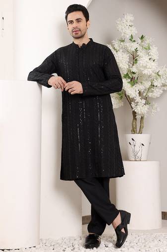 Black viscose embroidered kurta pajama