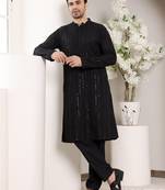 Black viscose embroidered kurta pajama