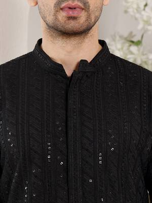 Black viscose embroidered kurta pajama 4