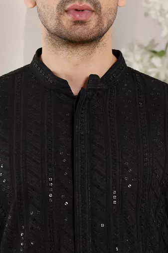 Black viscose embroidered kurta pajama