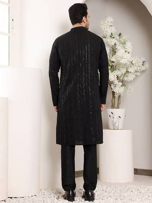 Black viscose embroidered kurta pajama 5