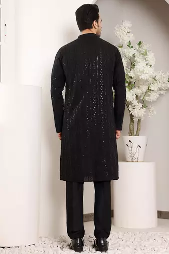 Black viscose embroidered kurta pajama