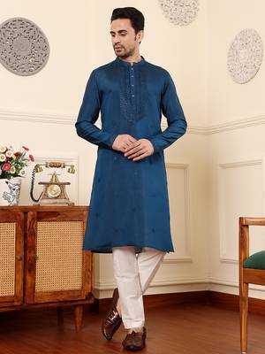 Cream viscose embroidered kurta pajama 2