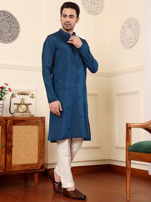 Cream viscose embroidered kurta pajama 3