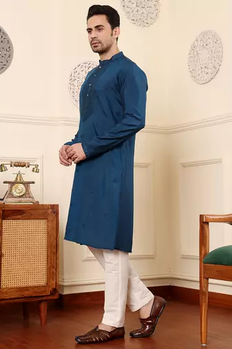 Cream viscose embroidered kurta pajama