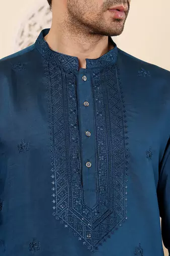 Cream viscose embroidered kurta pajama