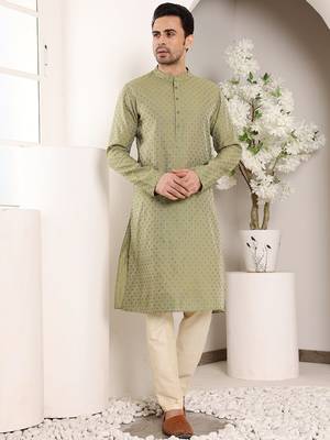 Off white silk embroidered kurta pajama 1