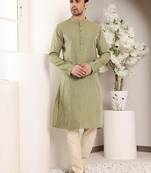 Off white silk embroidered kurta pajama