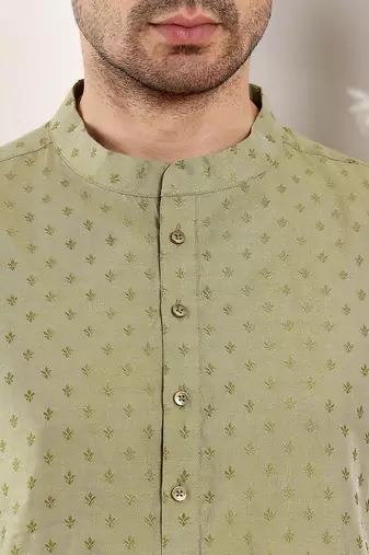 Off white silk embroidered kurta pajama