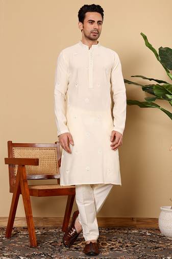 Black viscose embroidered kurta pajama