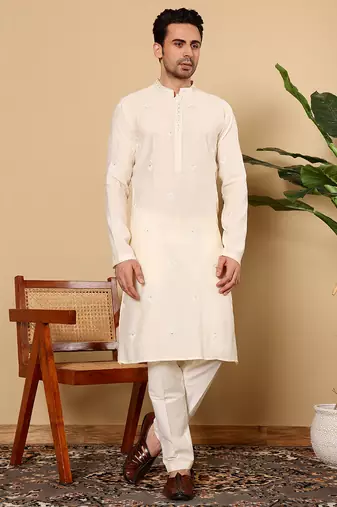 Black viscose embroidered kurta pajama