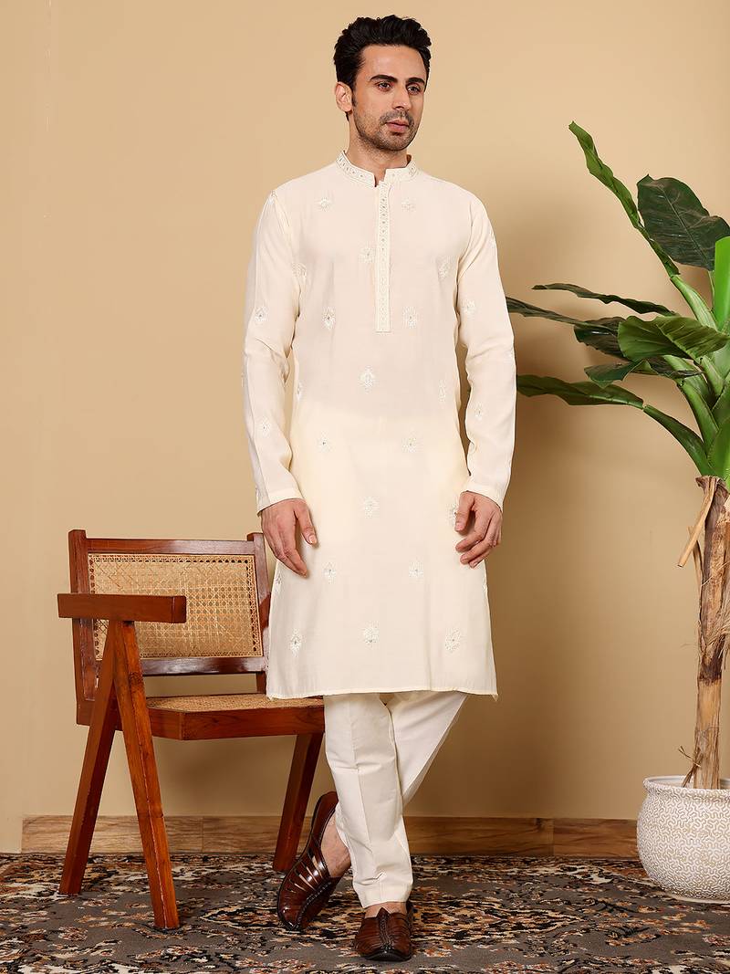 Black viscose embroidered kurta pajama