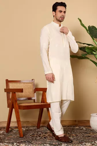 Black viscose embroidered kurta pajama