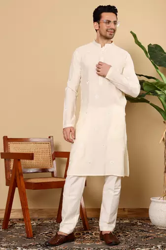 Black viscose embroidered kurta pajama