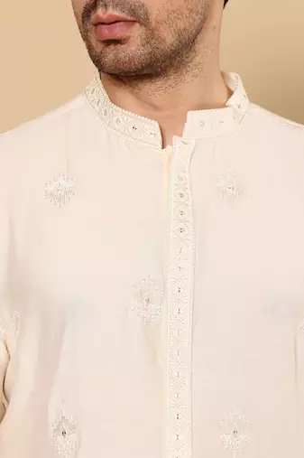 Black viscose embroidered kurta pajama