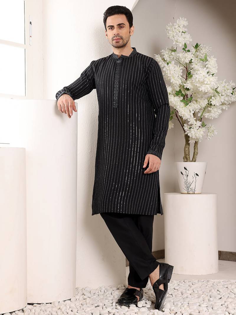 Cream viscose embroidered kurta pajama