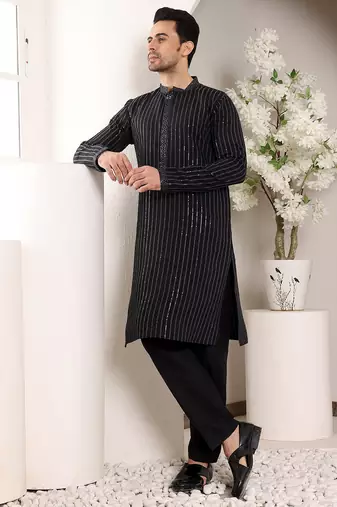 Cream viscose embroidered kurta pajama