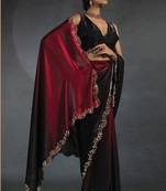 Black to wine shimmer satin saree with embellished border