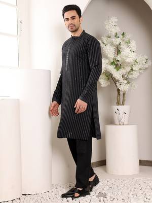 Cream viscose embroidered kurta pajama 4