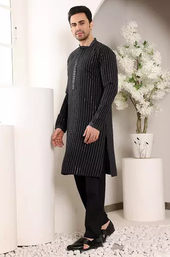 Cream viscose embroidered kurta pajama