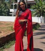 red and black striped gajji silk blend saree with  blouse