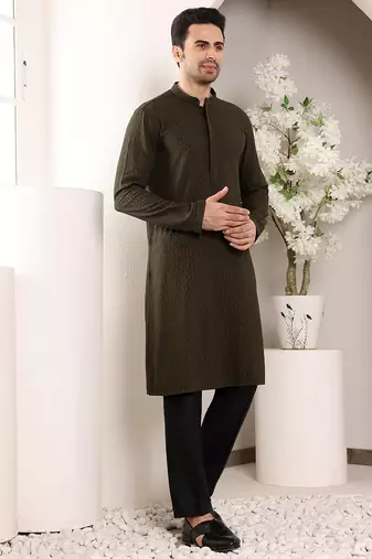 Cream viscose embroidered kurta pajama