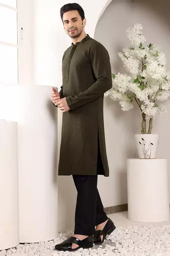 Cream viscose embroidered kurta pajama