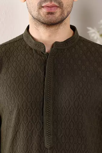 Cream viscose embroidered kurta pajama