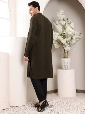 Cream viscose embroidered kurta pajama 5