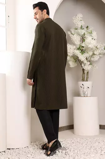 Cream viscose embroidered kurta pajama