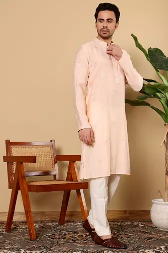 Cream viscose embroidered kurta pajama