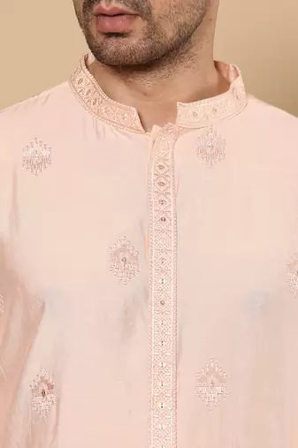 Cream viscose embroidered kurta pajama