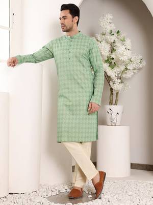 Cream cotton embroidered kurta pajama 3