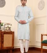 Cream viscose embroidered kurta pajama