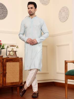 Cream viscose embroidered kurta pajama 2