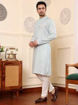 Cream viscose embroidered kurta pajama 4