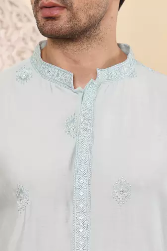 Cream viscose embroidered kurta pajama