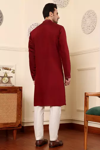 Off white viscose embroidered kurta pajama