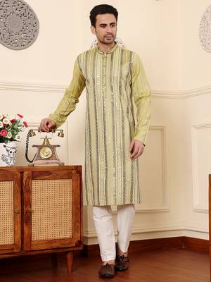 Cream cotton embroidered kurta pajama 1
