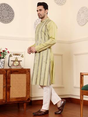 Cream cotton embroidered kurta pajama 4