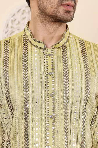 Cream cotton embroidered kurta pajama
