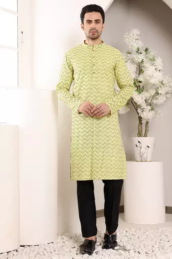Off white viscose embroidered kurta pajama
