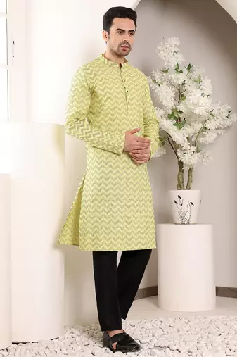 Off white viscose embroidered kurta pajama
