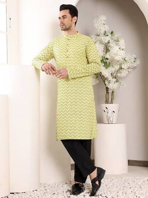 Off white viscose embroidered kurta pajama 3